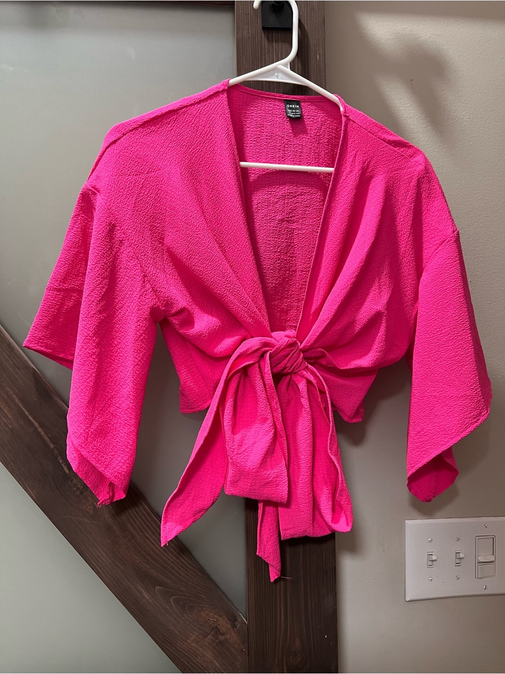Hot Pink Tie-Front Cropped Blouse